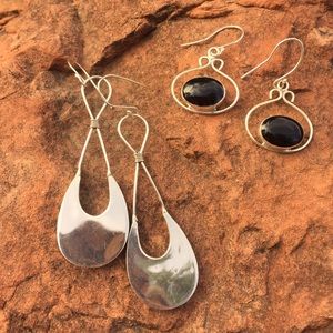 Two pair earrings sterling silver & onyx drop